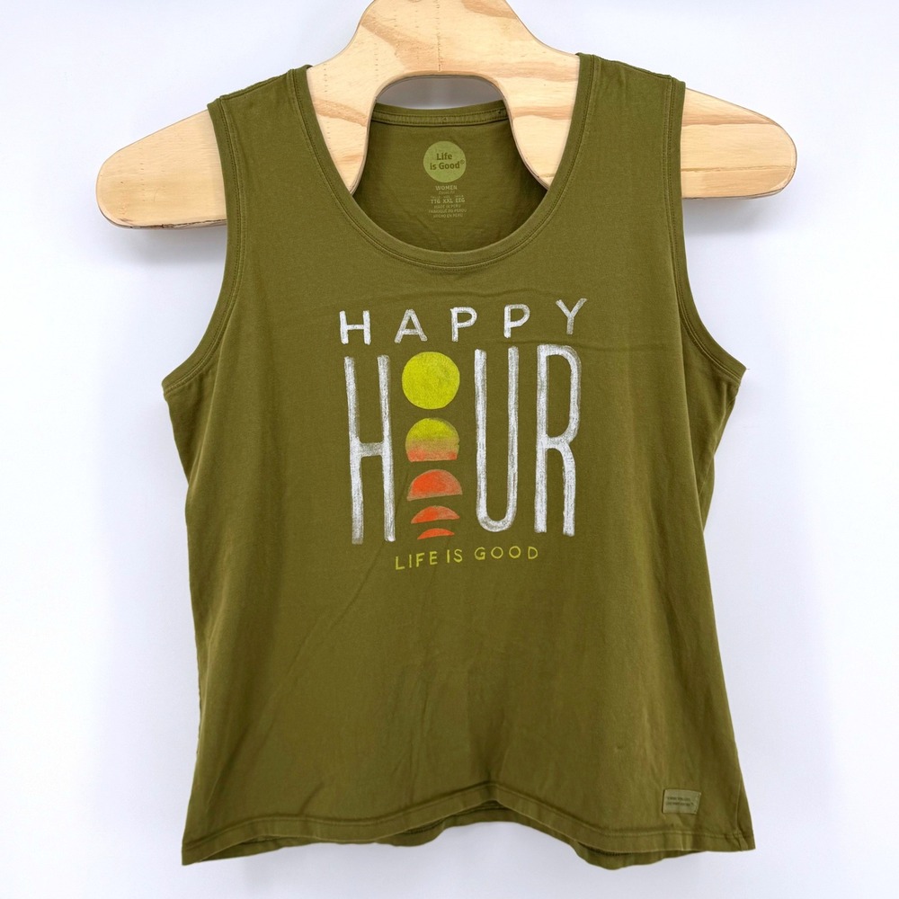 Life is Good Tank Top T-Shirt‎ XXL Green Happy Hour Cotton Scoop Neck Classic
